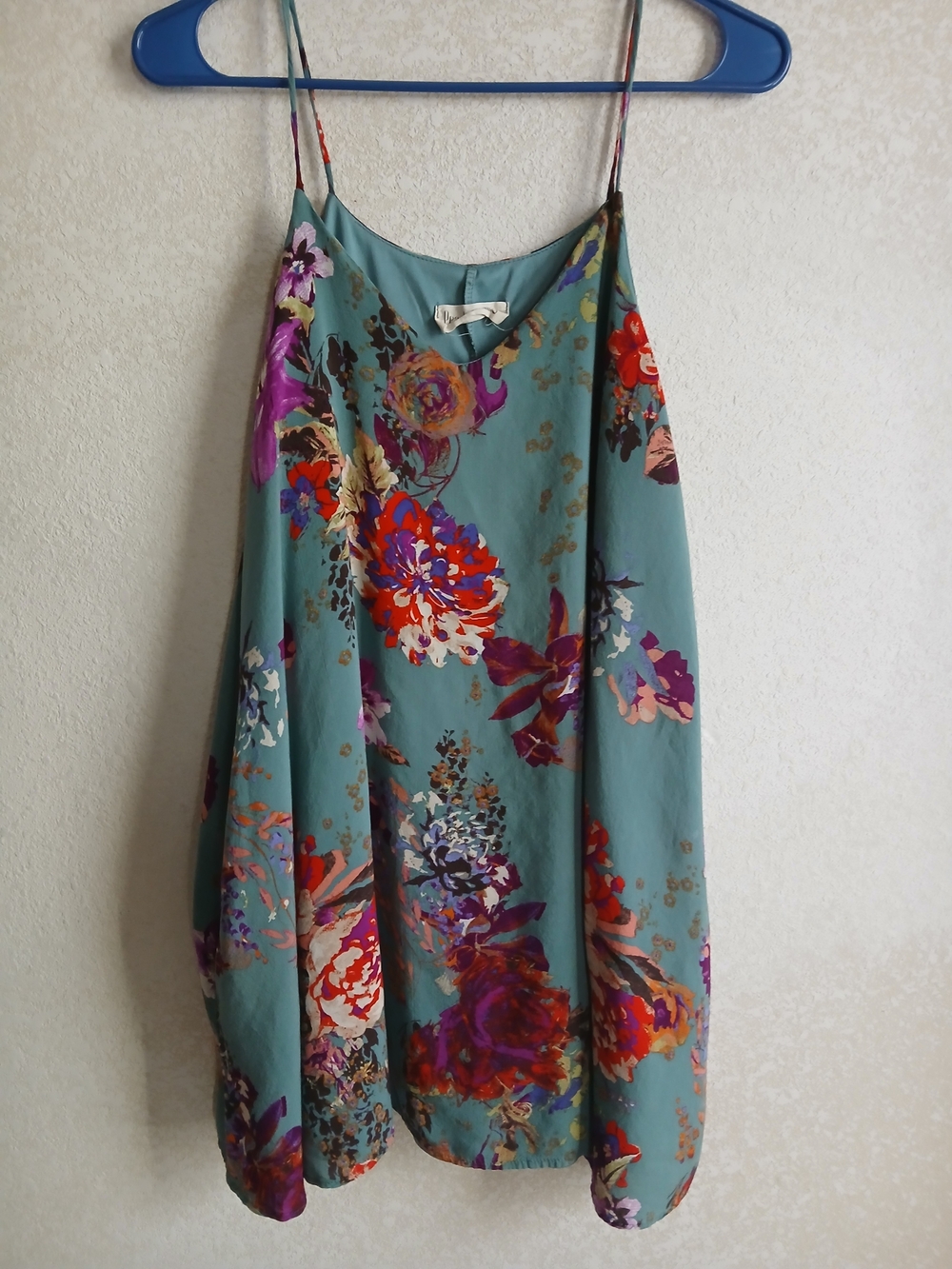 Peach Love California Teal Floral Slip Dress with Red Purple Accents